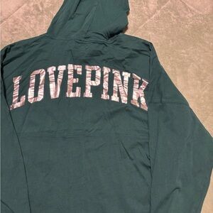 PINK Victoria's Secret Teal Hoodie with White Lettering